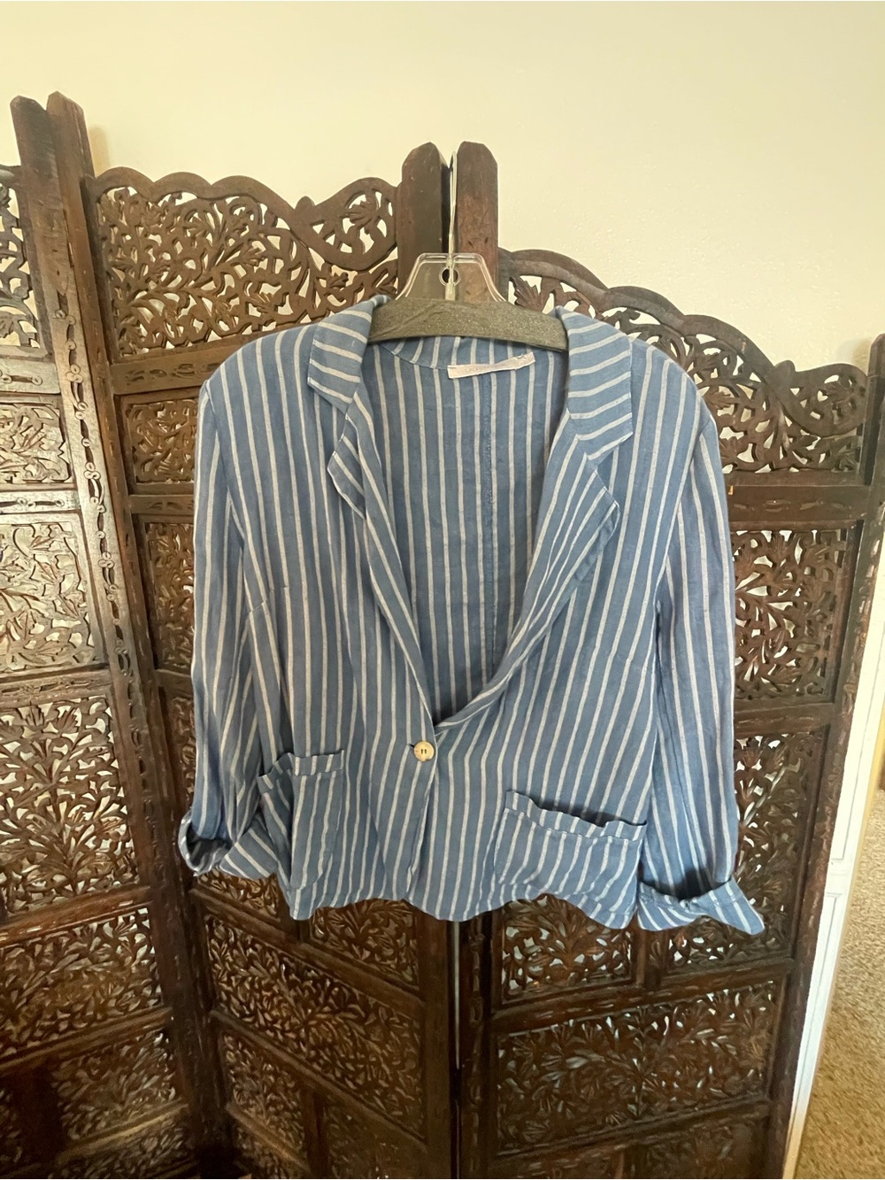 Lauren Vidal Blue and White Striped Blazer